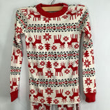 Size 8 (130): Hanna Andersson Red/White Reindeers 2pc Holiday Pjs