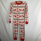 Size 8 (130): Hanna Andersson Red/White Reindeers 2pc Holiday Pjs