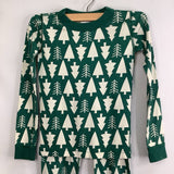 Size 8 (130): Hanna Andersson Green/White Trees 2pc Holiday Pjs
