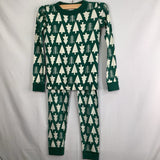 Size 8 (130): Hanna Andersson Green/White Trees 2pc Holiday Pjs
