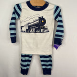 Size 2 (85): Hanna Andersson x Polar Express Blue/Navy Striped 2pc Holiday PJs