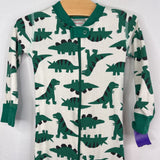 Size 3 (90): Hanna Andersson White/Green Dinosaurs Zip-Up 1pc PJs