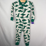 Size 3 (90): Hanna Andersson White/Green Dinosaurs Zip-Up 1pc PJs
