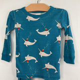 Size 2 (85): Hanna Andersson Blue/White Winter Narwhals 2pc PJs