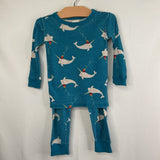 Size 2 (85): Hanna Andersson Blue/White Winter Narwhals 2pc PJs