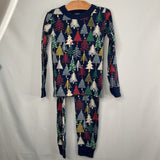 Size 6-7 (120): Hanna Andersson Navy Green Holiday Trees 2pc Pjs
