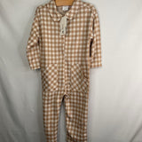 Size 3-4: Zara Beige/White Gingham Collared Long Sleeve Romper NEW w/Tag
