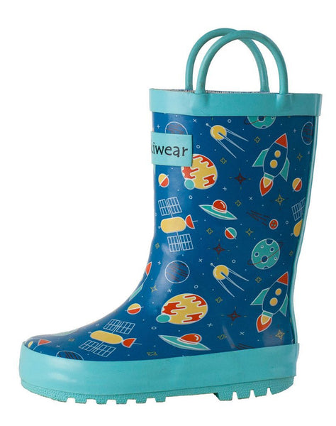 Size 1Y: Oaki Kids OUTER SPACE Loop Handle Rain Boots NEW