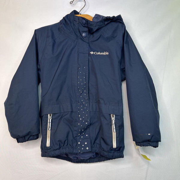 Size 4-5: Columbia Blue/Silver Polka Dot Hooded Zip-Up Rain Coat