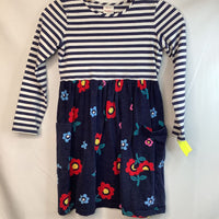 Size 8: Hanna Anderson Long Sleeve Navy Stripe + Flower Dress