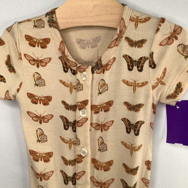Size 6-12m: Kate Quinn Tan Moths Pattern Button Up Romper
