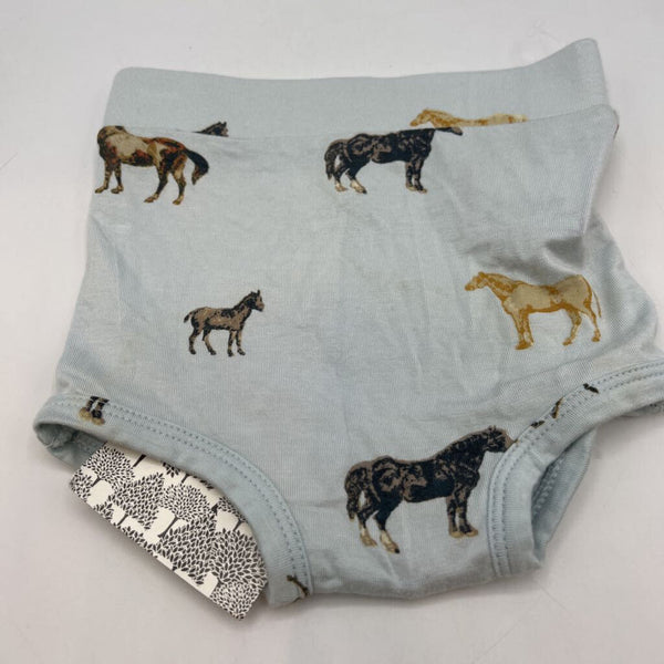 Size 3-6m: Kate Quinn Blue/Multicolor Horses BAMBOO Bloomers NEW w/ Tags