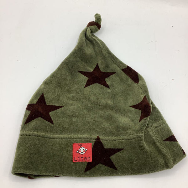 Size OS: Liten Green/Brown Stars Knot Baby Hat