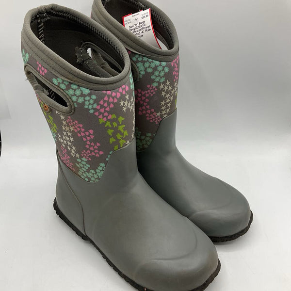 Size 2Y: Bogs Grey/Colorful Stars/Hearts/Flowers Insulated -4* Rain Boots