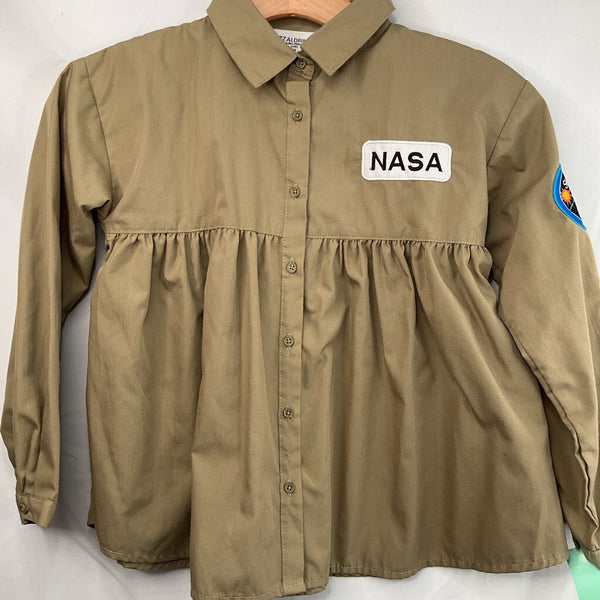 Size 8-10: Buzz Aldrin Green Nasa Patch Button-Up Blouse