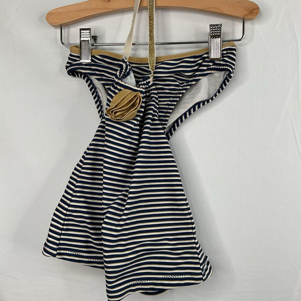 Size 5: Jessica Simpson Blue, White & Gold Striped Holter Top 2pc Swim Suit