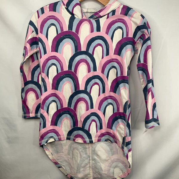 Size 8: Tea White/Purple Arch pattern Hooded Long Sleeve Shirt