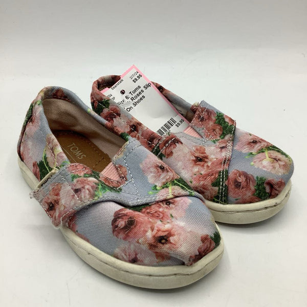 Size 6: Toms Blue/Pink Roses Slip On Shoes