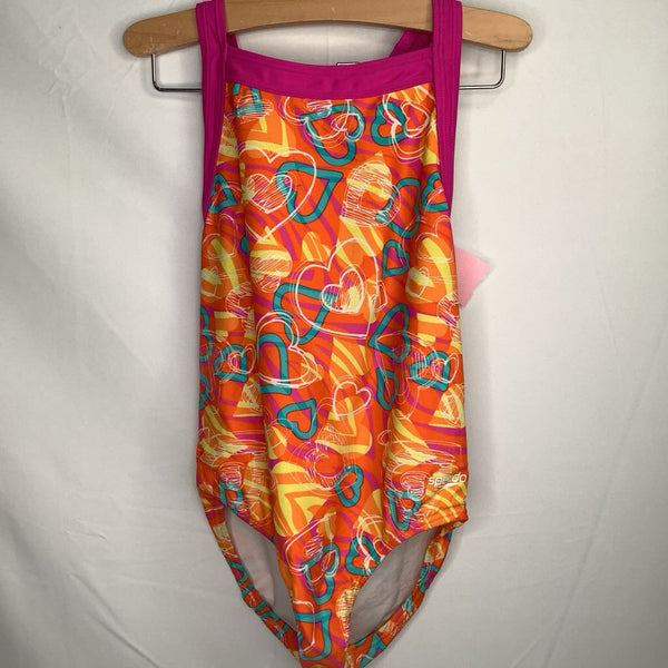 Size 10: Speedo 1pc Orange Heart Pattern Swim Suit