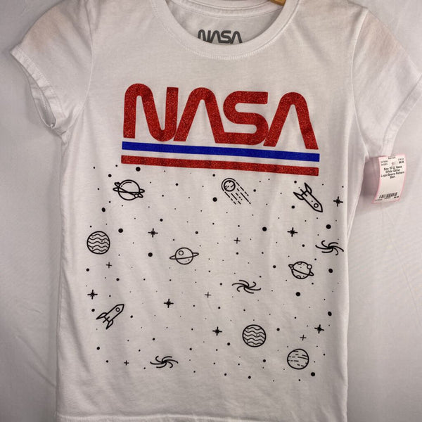 Size 10-12: Nasa White Glitter Logo/Space Pattern Shirt