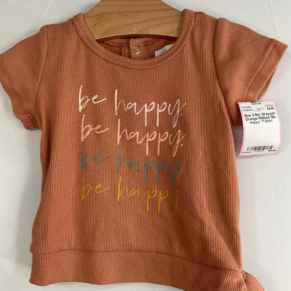 Size 3-6m: Grayson Orange Ribbed 'Be Happy' T-Shirt