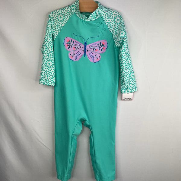 Size 12-18m: Coolibar 1pc Green/White/Colorful ButterflyRash Guard Suit