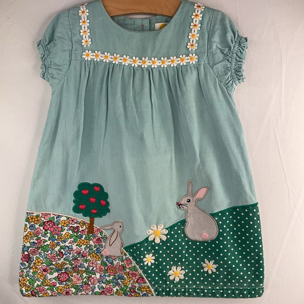 Size 12-18m: Boden Blue/Colorful Bunnies Applique Corduroy Dress