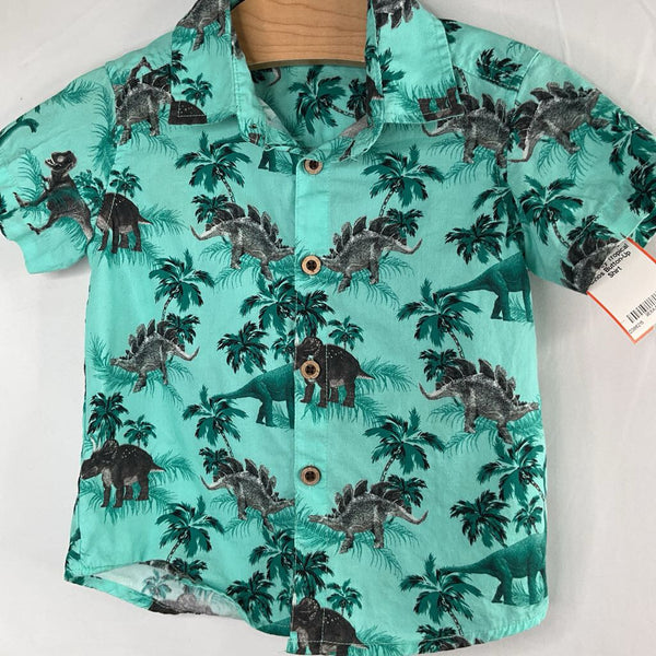 Size 2: PX Kids Blue/Grey Tropical Dinos Button-Up Shirt