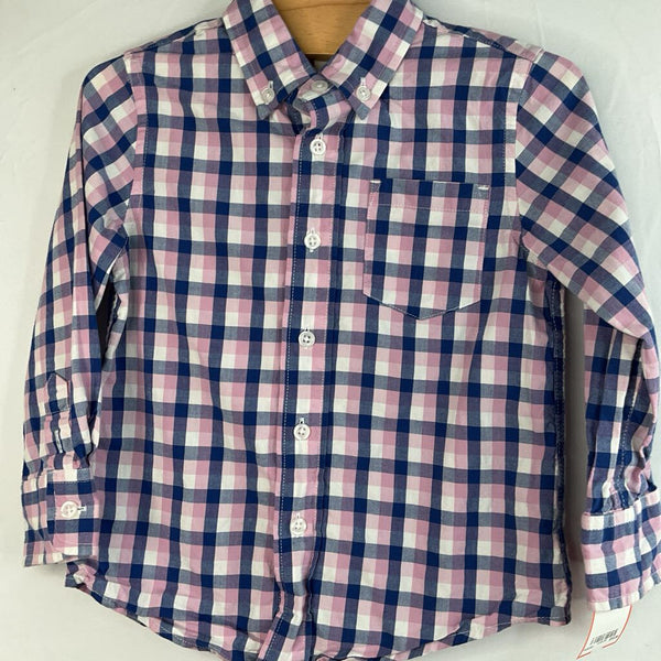 Size 2: Crewcuts White/Blue/Purple Plaid Button-Up Shirt