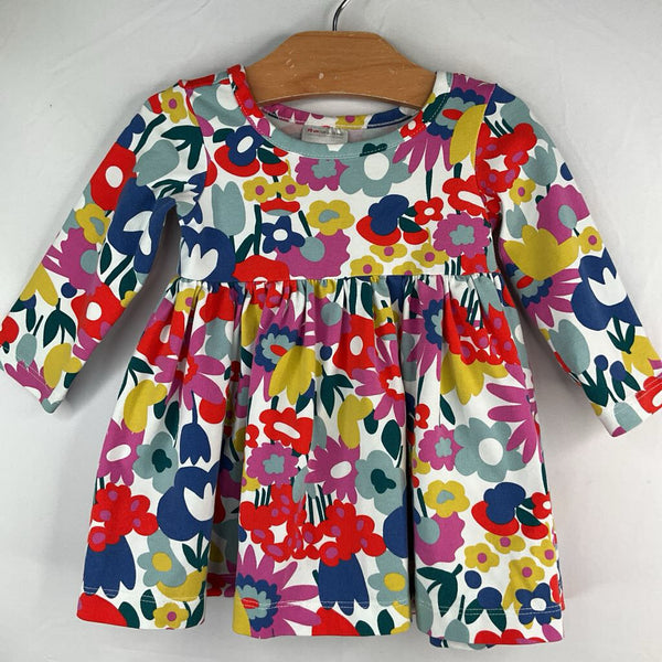 Size 6-12m: Hanna Andersson Whit/Pink/Blue/Yellow Flower Pattern Long Sleeve Dress
