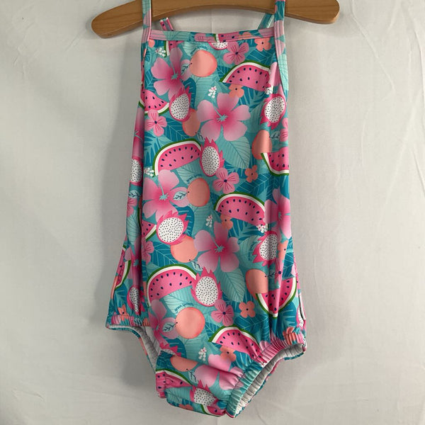 Size 12m: Green Sprouts Blue/Pink Flower/Fruit Pattern Swim Suit w/Diaper