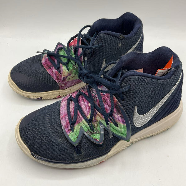 Size 1.5Y: Nike Navy/Colorful Flower Velcro Strap Sneakers