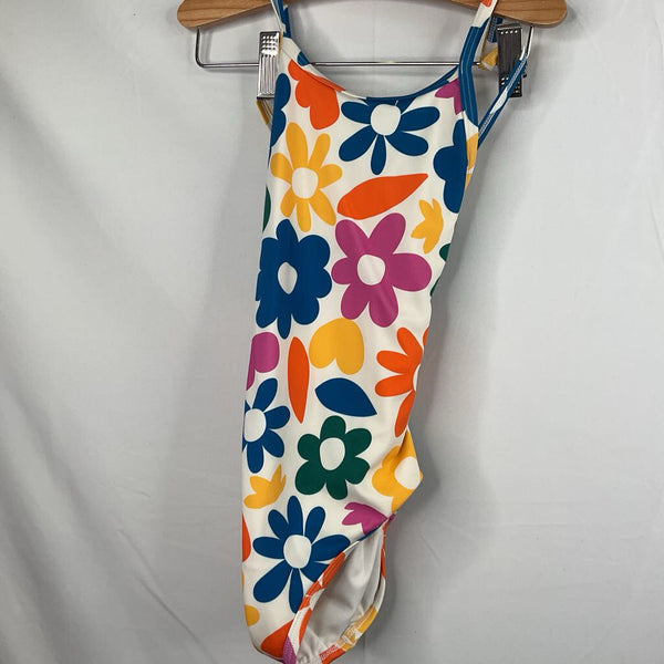 Size 6-7 (120): Hanna Andersson White/Colorful Flowers 1pc Swim Suit