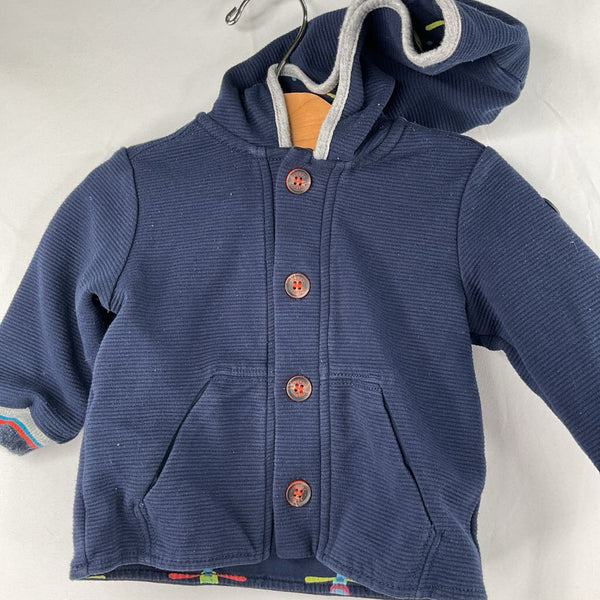 Size 3-6m: Baker Navy Ribbed Hooded Button-Up Cardigan