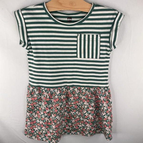 Size 4: Tea Green/White/Colorful Stripes/Flowers Dress