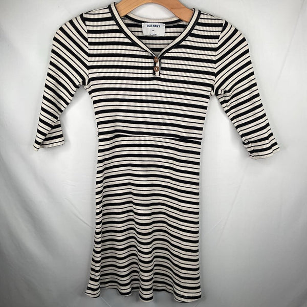 Size 8: Old Navy Black/White Striped Ribbed Long Sleeve Dress