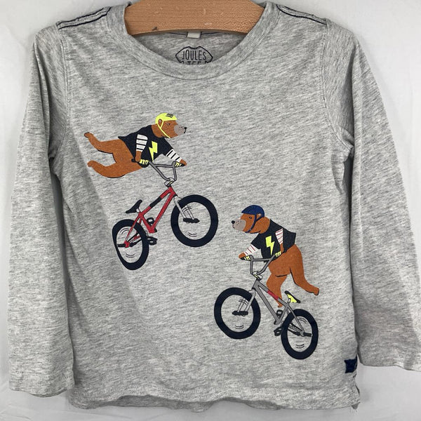 Size 5: Joules Grey/Colorful Biking Bears Long Sleeve Shirt