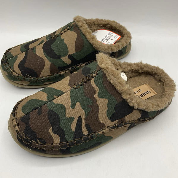 Size 4Y: Deer Stags Green/Brown Camo Lined Slippers